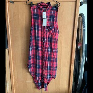NWT NEW Rails Red Button Up Plaid Long Sleeveless Shirt Dress w/ slits LARGE